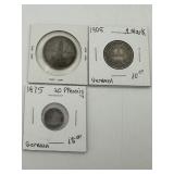 Three Slabbed German Coins incl 1875 20 Pfennig, 1