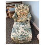 UPHOLSTERED OCCASIONAL CHAIR WITH ATTACHED OTTOMAN