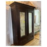 LARGE VINTAGE 2 DOOR 2 DRAWER WARDROBE CABINET ON