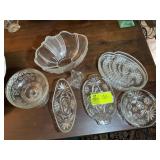 GROUP OF PRESSED AND CUT GLASS TRAYS AND BOWLS