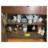 CONTENTS UNDER CHINA HUTCH INCLUDING TEA POTS, CAN