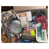 BOX OF VARIOUS GOLF MEMORABILIA, PRO SHOP ITEMS, E