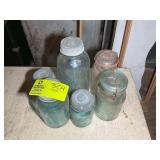 GROUP OF GREEN GLASS JARS