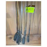 GROUP OF VINTAGE WOODEN SHAFT IRONS