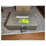 SMALL LOCKING SAFE BOX WITH KEY 13 IN X 10 IN X 4