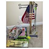 GROUP OF OUTDOOR FLAGS AND HOLDERS, AMERICAN FLAGS