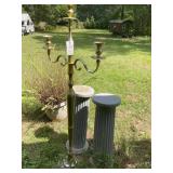 PLASTIC PLANT STANDS 31 IN TALL AND 3 CANDELABRA 6