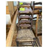 VINTAGE WOODEN LADDERBACK CHAIR WITH WOVEN SEAT, D