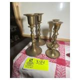 TWO PAIR OF BRASS COLORED CANDLESTICK HOLDERS, 6 I