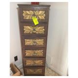 6 DRAWER WOOD CABINET WITH CARVED FRONT, 16.6 IN X