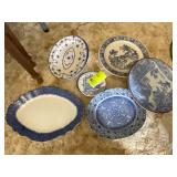 GROUP OF BLUE AND WHITE  SERVING PLATTERS