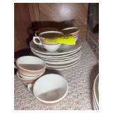 GROUP OF STONEWARE DINNER PLATES AND COFFEE CUPS