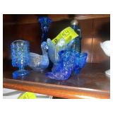 GROUP OF BLUE DECORATIVE GLASSWARE