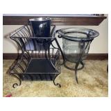 GROUP INCLUDING METAL TWO TIERED STAND AND GLASS A