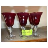 GROUP OF 5 RED AND WHITE GLASS GOBLETS