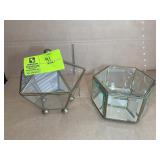 PAIR OF GLASS AND BRASS TRINKET BOXES