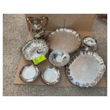 ASSORTED SILVER PLATED SERVING BOWL, TRAYS, AND PI