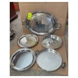 GROUP OF SILVER PLATED SERVING TRAYS AND PLATTERS