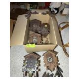 LARGE GROUP OF COOCOO CLOCKS, PARTS AND PIECES, WE