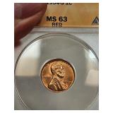 ANACS 1954 S 1C MS 63 RED LINCOLN WHEAT CENT