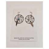 VINTAGE SS DREAM CATCHER EARRINGS DROP FEATHER