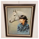 VTG SOUTHWEST PAINTING HORSE & INDIAN CHILD