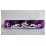 PURPLE PAINTED CANDLE HOLDER WINTER SCENE