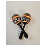 VINTAGE HAND PAINTED WOOD MARACAS SHAKERS