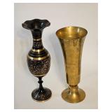 VINTAGE BRASS VASES ONE ETCHED