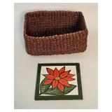 VINTAGE BASKET & ART TILE SIGNED