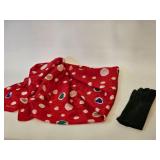 VTG ECHO RED FIELD POLKA DOT SILK SCARF & GLOVES