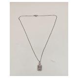 SILVER TONE CHAIN & RHINESTONE PENDANT NECKLACE