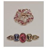 COLOR RHINESTONE VTG STYLE BROOCHES