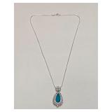 SILVER TONE CHAIN & RHINESTONE PENDANT NECKLACE