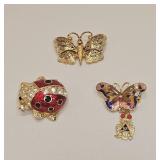 BEETLE & BUTTERFLY RHINESTONE VTG STYLE BROOCHES