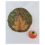 Hand Blown Glass Pumpkin & Autumn Leaf Plaque