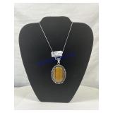 Tiger eye pendant, necklace, German silver