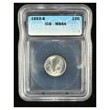 1953-S silver Roosevelt dime MS64 IGC