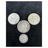 Silver coins 1908 Canadian three cent, 1942 and