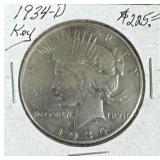 1934-D Silver Peace Dollar polished