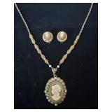 Vintage West German cameo necklace and earrings