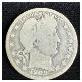 1909 Silver Barber Quarter