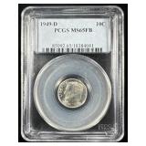 1949-D silver Roosevelt dime MS65FB PCGS