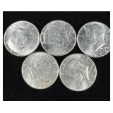 (5) uncirculated 1964 silver Kennedy half dollars