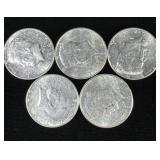 (5) uncirculated 1964 silver Kennedy half dollars