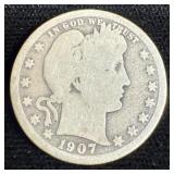 1907 Silver Barber Quarter