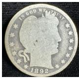 1892 Silver Barber Quarter