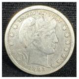 1893-O Silver Barber Quarter VF