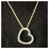 14K gold CZ heart necklace 18" 14KGF chain >>>