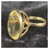 14k gold ring w/ large Amber gemstone sz 9.75>>>